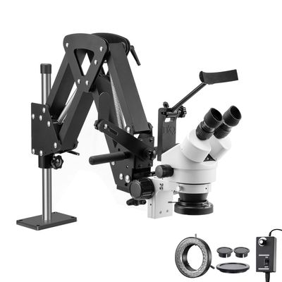 DZQ ZQ-1X Multi-Directional Microscope Micro-Setting Microscope,7X-45X Magnification,0.7X-4.5X Zoom Objective,60-Led Ring Light,Spring Bracket,Includes 0.5X Barlow Lens