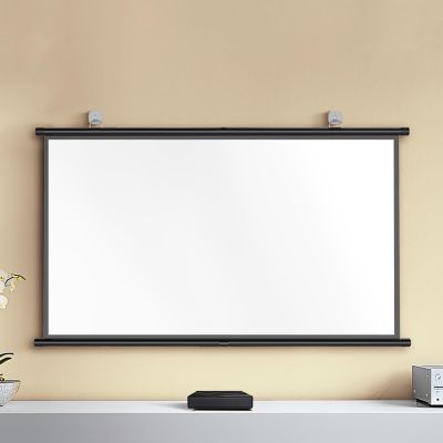 16:9 HD Manual Projector Scree, Pull Down Movie Screen 160 Degree Large Viewing Indoor Use, Winkle-Free Projection Screen, Wall Mountable, Perfect for Home Cinema, School, Office(White plastic,16:9 72