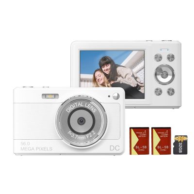 Andoer 1080P Digital Camera Digital Video Camera Camcorder 56MP 2.88 Inch IPS Screen 8X Digital Zoom AF Auto Focus Anti-Shake Face Detect with 32GB Memory Card 2pc Batterie for Kid Teen, White