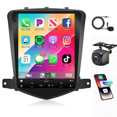 4Core 2G+64G Car Stereo Radio for Chevrolet Cruze J300 2009-2014, Rimoody 9.7 inch Carplay Android Auto for Chevy Cruze GPS Navigation System Touchscreen WiFi Mirror Link BT FM/RDS SWC Backup Camera