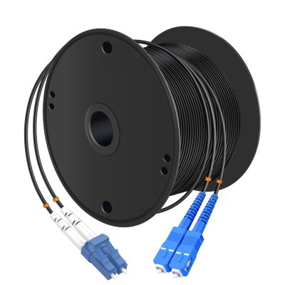 Buacoz LC/UPC to SC/UPC Outdoor Armored Fiber Patch Cable,Duplex - 9/125m Fiber Optic Jumper Optical Patch Cord,200Meter/656ft Industrial Single Mode Duplex Fiber Optic Internet Cables TPU Black