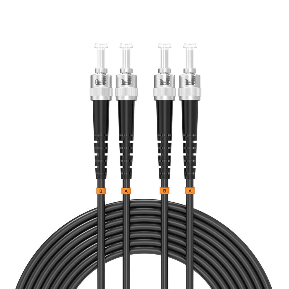 Buacoz ST UPC to ST Armored Outdoor Fiber Optic Cable, 33Meter/108ft Single Mode Duplex Fiber Jumper Optical Patch Cord, Simplex - 9/125um Industrial Fiber Optic Internet Cables, TPU Black