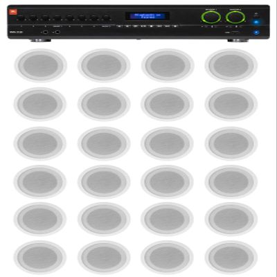 Audiosavings Bundle:(1) JBL VMA1120 Commercial/Restaurant 120W 70v Bluetooth Mixer/Amplifier Bundle with (24) Rockville CCL5T White 70V 5" Commercial Ceiling Speakers 4 Restaurant/Office (25 Items)