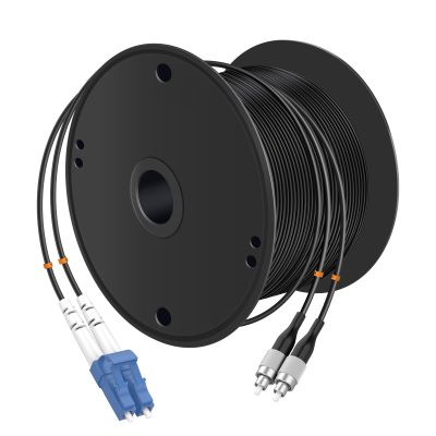 Buacoz LC/PUC to FC/PUC Outdoor Armored Fiber Patch Cable, Single Mode Duplex Fiber Optic Cable Jumper Optical Patch Cord, 100Meter/328ft - 9/125m TPU Black Fiber Optic Internet Cables