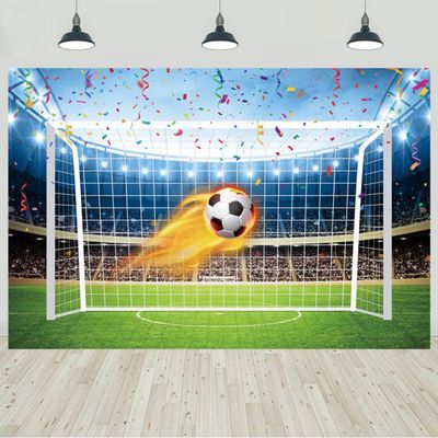 12x8ft Soccer Backdrop Stadium Soccer Pitch Spotlight Audiences Confetti Photography Background Boys Sports Theme Happy Birthday Party Decorations Banner Photo Studio Props