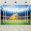 12x8ft Soccer Backdrop Stadium Soccer Pitch Spotlight Audiences Confetti Photography Background Boys Sports Theme Happy Birthday Party Decorations Banner Photo Studio Props view 1