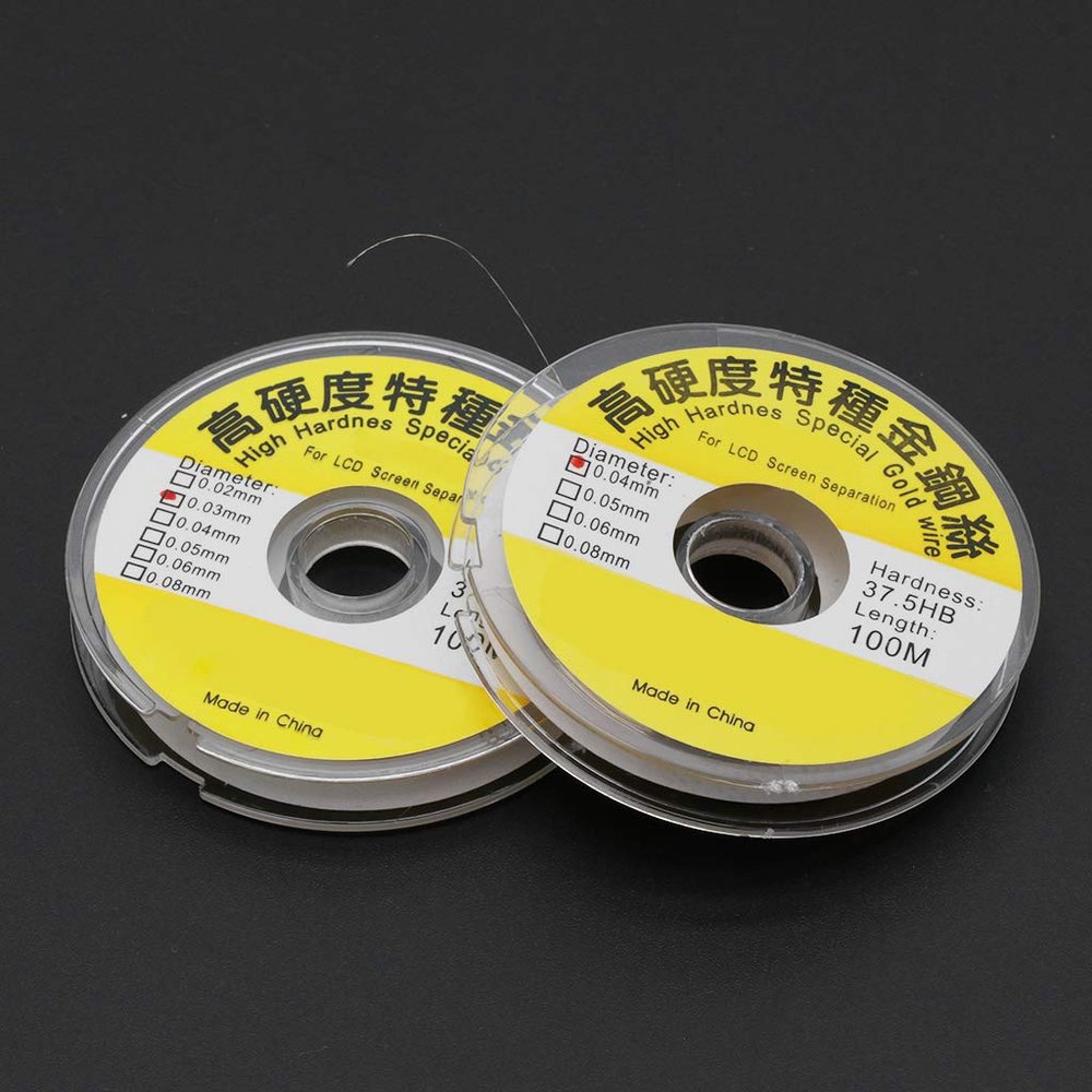 hokojix 100m Alloy Gold Molybdenum Wire Cutting Line for LCD for Touch Screen Refurbishment 0.03mm/0.04mm for Phone for