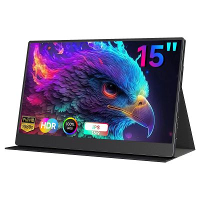 AYY Portable Monitor 15 Inch 1080P FHD 100% sRGB, USB-C HDMI External Display, HDR IPS Ultra-Slim Second Screen for Laptop PC Mac Phone PS5/4 Xbox Switch, Bulit-in Speakers, with Smart Cover