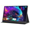 AYY Portable Monitor 15 Inch 1080P FHD 100% sRGB, USB-C HDMI External Display, HDR IPS Ultra-Slim Second Screen for Laptop PC Mac Phone PS5/4 Xbox Switch, Bulit-in Speakers, with Smart Cover view 1