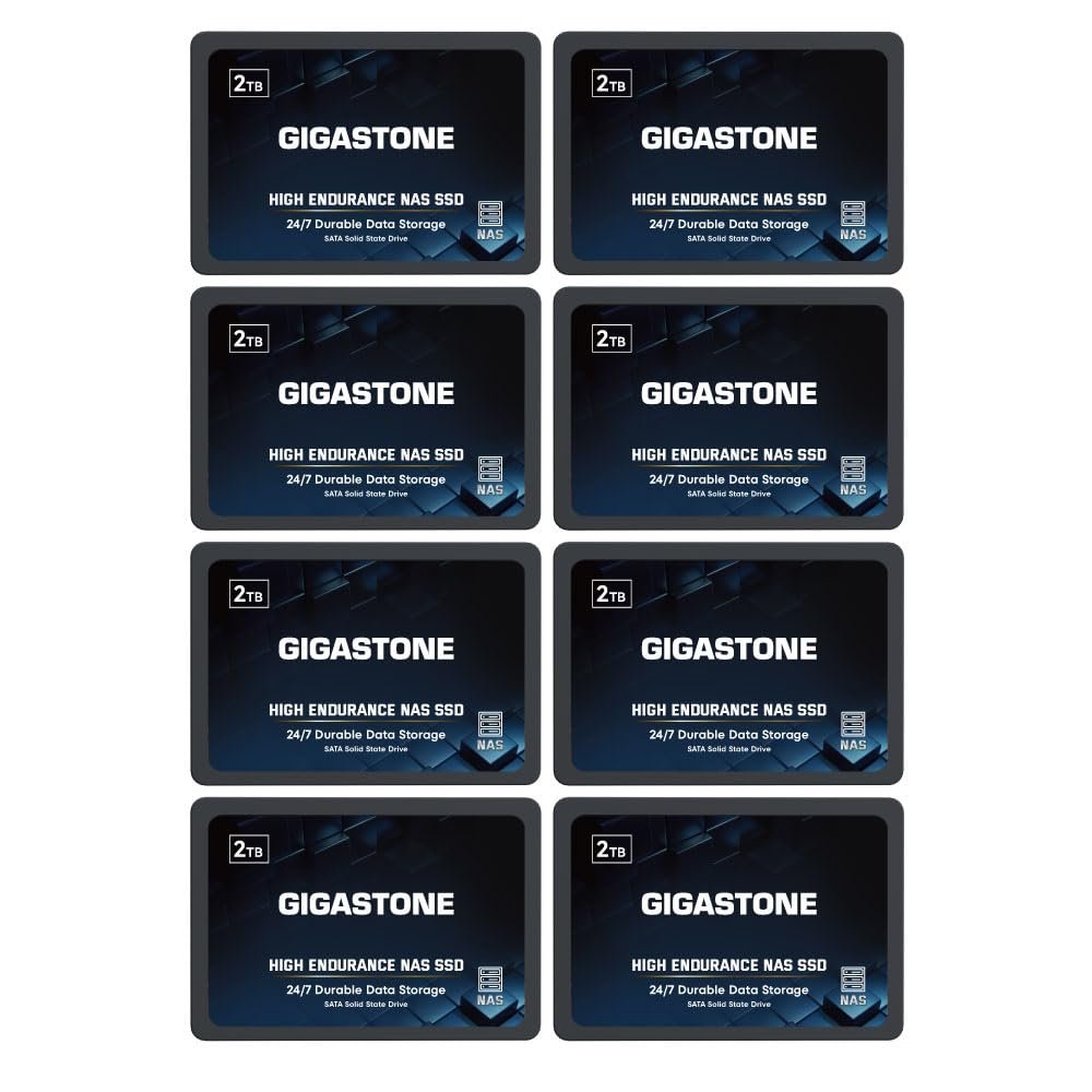 Gigastone NAS Certified High Endurance SSD 2TB (8-Pack) Up to 550MB/s TLC Flash with SLC Caching 24/7 Reliable for Gaming/PC/NAS SSD 5-Year Warranty 2.5" SATA Internal Solid State Drives RAID Disk
