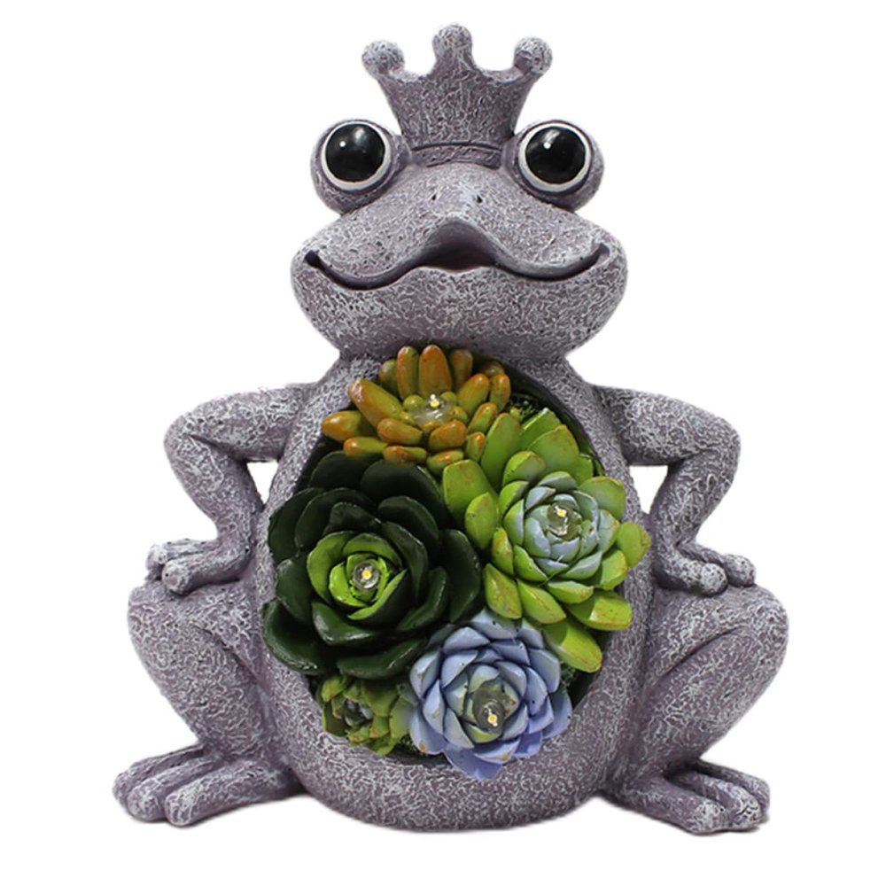 Hintyne Frog Garden Ornaments Solar Frog Statue Garden Ornaments Outdoor LED Lights Figurine Decorations for Patio Yard with Crown