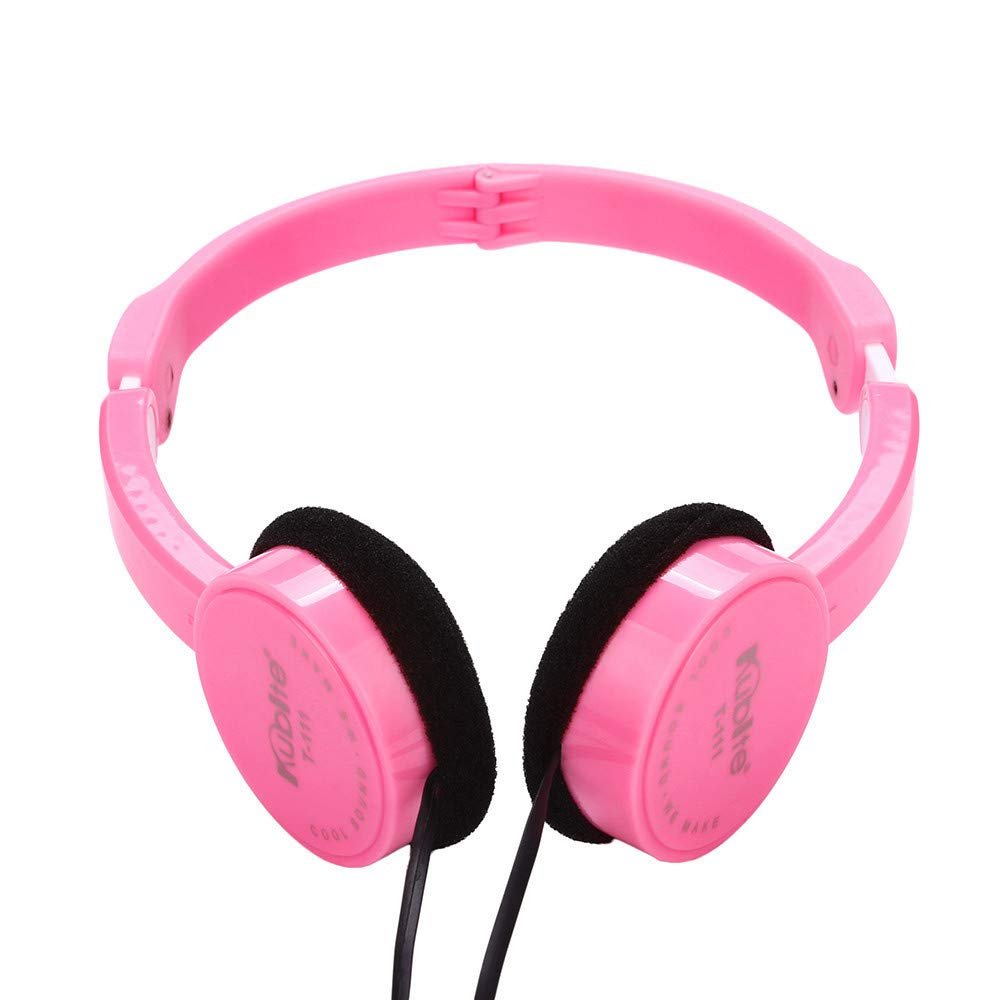 DirectNine Basics Kids Wire Headphones - Over Ear Headset with Microphone, HiFi Stereo, Foldable, Lightweight, Stretchable, Soft Ear Pads, 3.5mm , for Learning & Entertainment, Pink