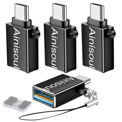 Ainisoul USBC to USB Adapter 4 Pack,USB C to A Adapter,USB C Male to USB Female Connector,USBA OTG Cable Converter for iPhone 16 15,MacBook Pro,Car Play,Black