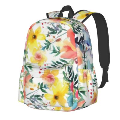 RLDOBOFE Bright floral watercolor Backpack Travel Casual Daypack for Men Women Laptop Backpack Lightweight Double Shoulder Bag for Work Hiking, Black