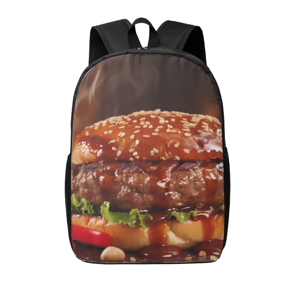JHLMN Backpack Hamburger Steak Fast Food Travel Casual Laptop Backpack 17 inch Waterproof Hiking Daypack for Men Women