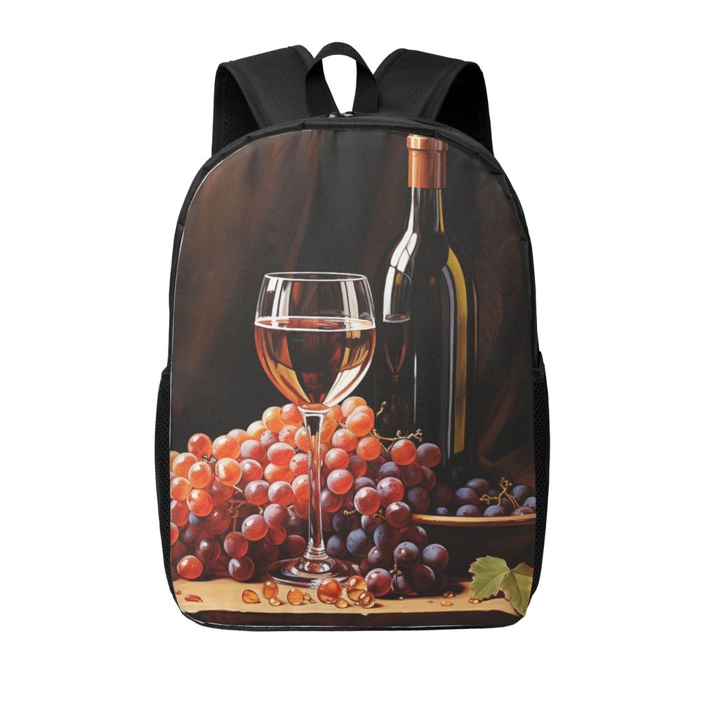 JHLMN Backpack Red Wine Bottle Glass Grape Wooden Keg Travel Casual Laptop Backpack 17 inch Waterproof Hiking Daypack for Men Women
