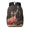 JHLMN Backpack Red Wine Bottle Glass Grape Wooden Keg Travel Casual Laptop Backpack 17 inch Waterproof Hiking Daypack for Men Women view 1