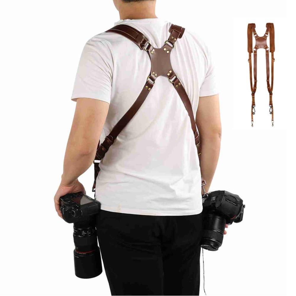 Cocoarm Double Shoulder Camera Strap Adjustable Dual Leather Double Shoulder Camera Harness Accessory for 2 Cameras
