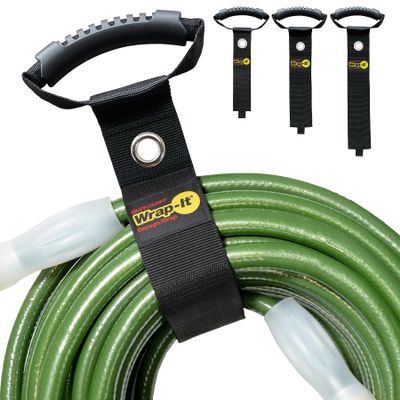 Easy-Carry Wrap-It Storage Straps - Assorted 3-Pack Black with Grommet - Power Cord Organizer Carrying Straps for RV Hose Storage and Accessories