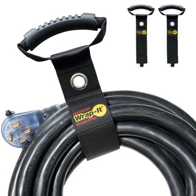 Easy-Carry Wrap-It Storage Straps - 22" (2-Pack) Black with Grommet - Extension Cord Holder Organizer for Garden Hose Storage Cord Straps