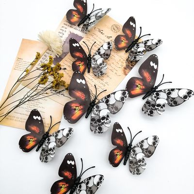 12pcs Halloween Wall Decor 3D Stereo Butterfly Skull Wall Decal Removable Vintage Halloween Decorations Butterflies Skull Design Gothic Home Decor Spooky Halloween Stickers for Festival Party Decor