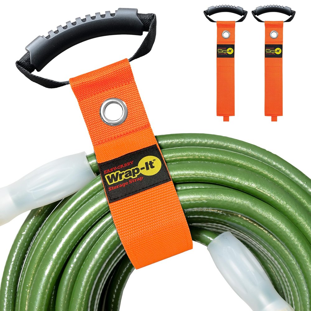 Easy-Carry Wrap-It Storage Straps - 28 (2-Pack) Blaze Orange with Grommet - Heavy Duty Wrap It Storage Straps and Extension Cord Wrap for Water Hose Storage