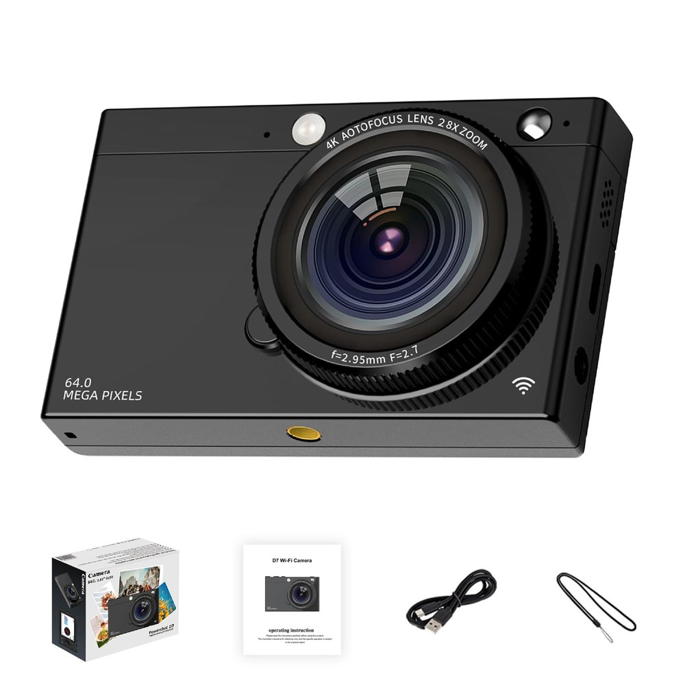4K Digital Camera for Photography, 64MP Autofocus Vlogging Camera with Beauty Retro Filter, 28X Digital Zoom, 2.83 Inch Screen, Compact Travel Video Camera, 3600mAh Battery