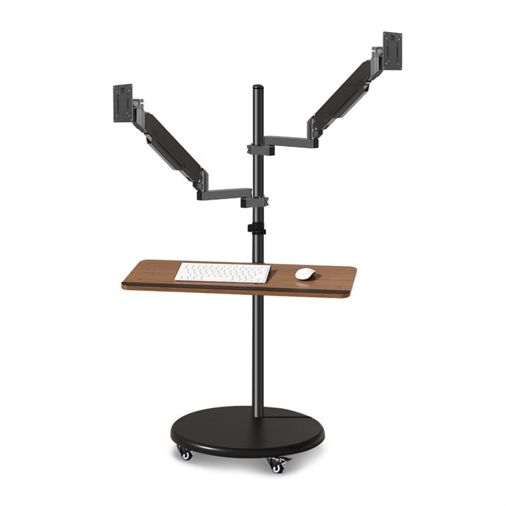Monitor Arm Gas Dual Monitor Mount Stand with Keyboard Tray, 14"-43" Mulitiuse Rolling Monitor Floor Stand Mobile Workstation, Height Adjustable Gas Spring Monitor Mount Monitor Desk Mount(17"-43")