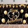 20x10ft Happy 30th Anniversary Backdrop Black Gold Photography Banner Heart Balloons Flags Background Bokeh Glitter Dots Decorations Anniversary Party Birthday Party Photo Booth Props view 1