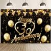 20x10ft Happy 30th Anniversary Backdrop Black Gold Photography Banner Heart Balloons Flags Background Bokeh Glitter Dots Decorations Anniversary Party Birthday Party Photo Booth Props view 4