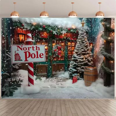 5x3ft North Pole Christmas Photography Background Candy House Fairytale World Children Birthday Backdrop Shop Children Winter Outdoor Photo Studio