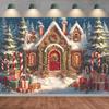 Winter Gingerbread House Candyland Christmas Background Baby Shower Birthday Party Photography Backdrop Christmas Eve Party Decoration Snowy Night Xmas Tree Gift Backdrop view 1