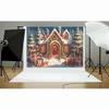 Winter Gingerbread House Candyland Christmas Background Baby Shower Birthday Party Photography Backdrop Christmas Eve Party Decoration Snowy Night Xmas Tree Gift Backdrop view 3