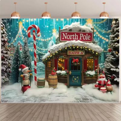 8x6ft Christmas Photography Background North Pole Candy House Backdrop Christmas Party Banner Children Winter Outdoor Photo Studio