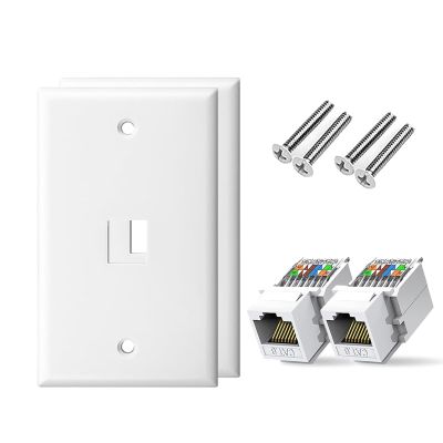 ZoeRax Ethernet Wall Plate Outlet, Single Gang Matte Keystone Wall Plate with RJ45 Keystone Coupler, White (2-Pack)
