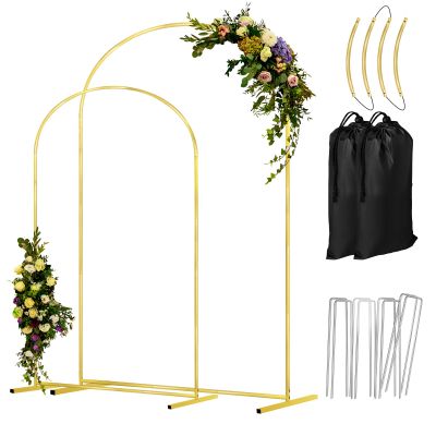 COLRASN Wedding Arch Backdrop Stand Set of 2 Gold Metal Balloon Arch Stand 7.2FT & 6.6FT Backdrop Frame for Birthday Party Wedding Ceremony Graduation Bridal Baby Shower Event Decor