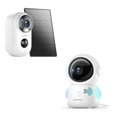 ZUMIMALL 360 Indoor Security Camera, 3MP Baby Monitor Camera, 24/7 Recording Wired Security Camera,Solar Security Cameras Wireless Outdoor, 2K Outdoor Camera Wireless with Magnetic Mount