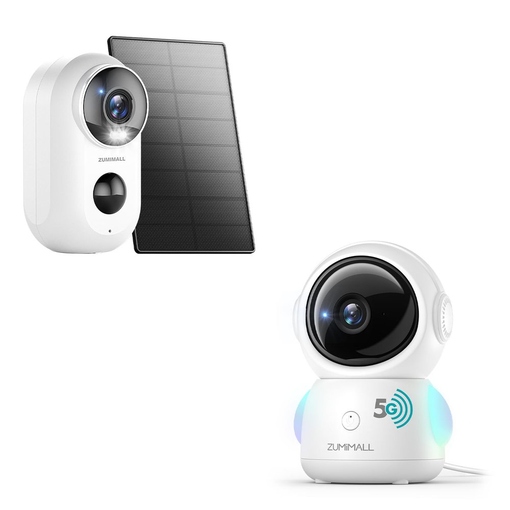 ZUMIMALL 360 Indoor Security Camera, 3MP Baby Monitor Camera, 24/7 Recording Wired Security Camera,Solar Security Cameras Wireless Outdoor, 2K Outdoor Camera Wireless with Magnetic Mount