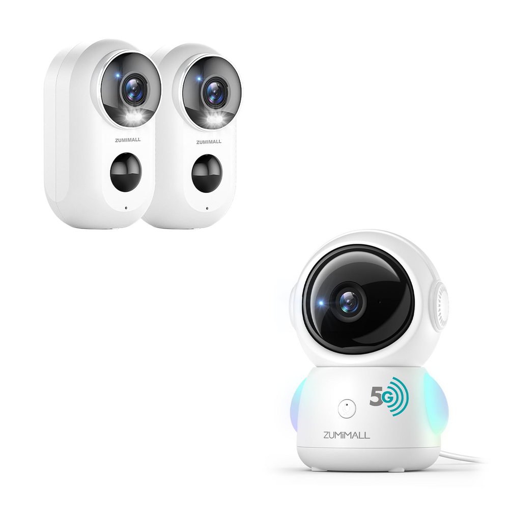 ZUMIMALL 360 Indoor Security Camera, 3MP Baby Monitor Camera, 24/7 Recording Wired Security Camera, Security Cameras Wireless Outdoor with Magnetic Mount