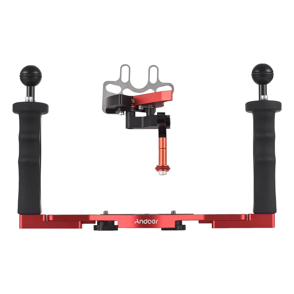 Andoer Dual Handle Camera Diving Rig Handheld Underwater Tray Stabilizer Adjustable Camera Diving Housing Bracket Replacement for GoPro Canon Sony Nikon DSLR Camera with Shutter Release Lever