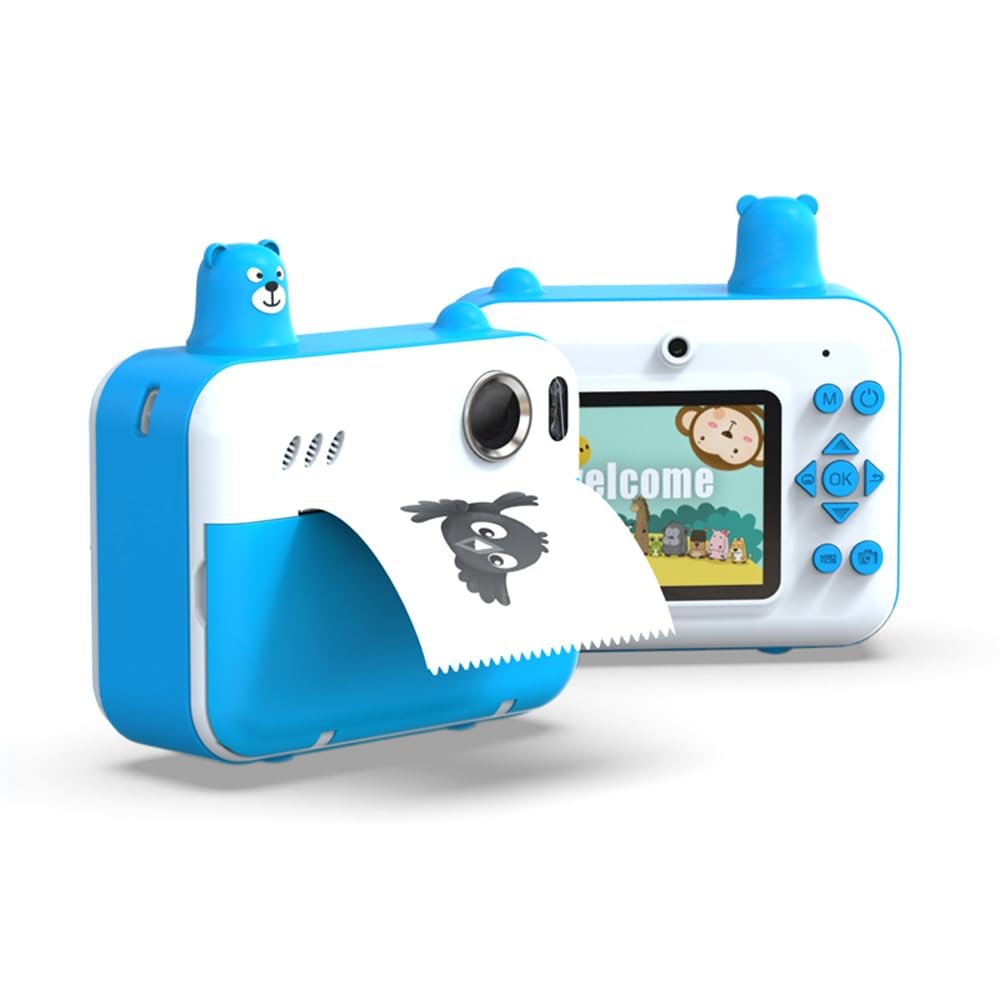Andoer Kids Instant Print Camera Kids Camera 1080P Digital Camera for Kids 2.36 Inch IPS Screen Dual Lens with Thermal Printing Paper Neck Strap Birthday Festival Gift for Children Boys Girls, Blue