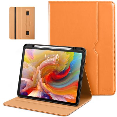 DTTO for iPad Pro 13 inch Case (M5/M4) 2025/2024, Premium Leather Business Folio Stand Cover with Pencil Holder - Auto Wake/Sleep & Multiple Viewing Angles, Built in Hand Strap & Pocket, Orange