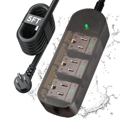 Outdoor Power Strip Weatherproof, Transparent IPX6 Waterproof Surge Protector with 3 Wide Outlets, 1625W/13A, 5FT Extension Cord, Wall Mountable for Indoor Outdoor, UL FCC Listed