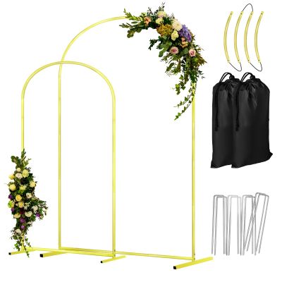 COLRASN Arch Backdrop Stand Set of 2 Metal Wedding Arches 7.2FT & 6FT Balloon Frame for Birthday Party Graduations, Holiday Ceremony - Ideal for Flowers and Garden Decor, Gold Yellow