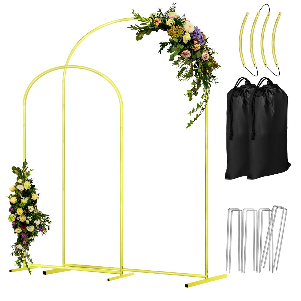 COLRASN Arch Backdrop Stand Set of 2 Metal Wedding Arches 7.2FT & 6FT Balloon Frame for Birthday Party Graduations, Holiday Ceremony - Ideal for Flowers and Garden Decor, Gold Yellow