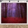 CORFOTO Mystical Autumn Forest Backdrop 5x3ft Fabric Red Leaves Mysterious Foggy Trees Mist Creepy Scene Woods Background for Halloween Birthday Party Decorations Witch Photo Booth Studio Props view 1