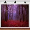CORFOTO Mystical Autumn Forest Backdrop 5x3ft Fabric Red Leaves Mysterious Foggy Trees Mist Creepy Scene Woods Background for Halloween Birthday Party Decorations Witch Photo Booth Studio Props view 2