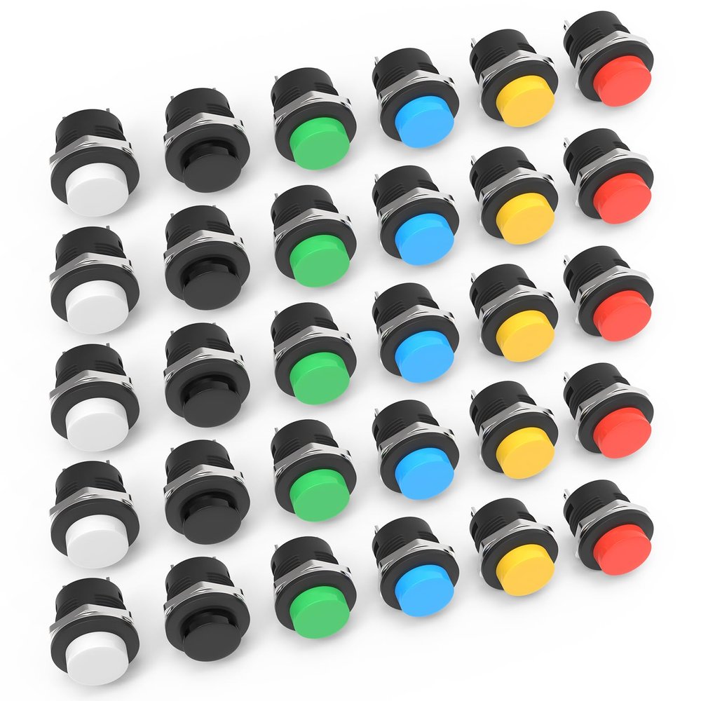 UBANU 30Pcs R13-507 Momentary Push Button, 2-Pin Self-Resetting Mini No Lock Round SPST NO Switch