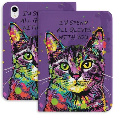 Amoewccr Colorful Cat Purple Graffiti Case for iPad iPad mini 5/4/3/2/1(7.9- Inch) iPad mini 6 (8.3-inch, 2021) with Pencil Holder, Protective Case with Soft TPU Back, Auto Sleep/Wake Cover