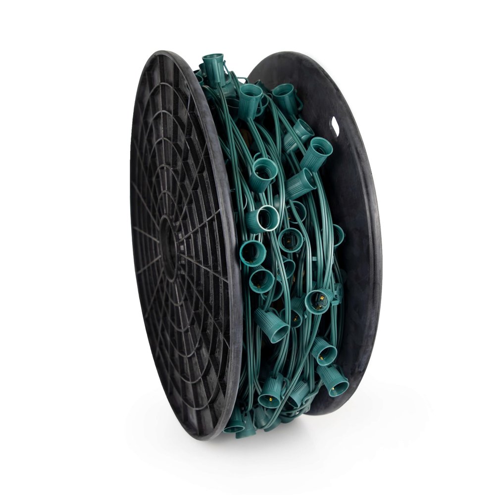 Pro Christmas Outdoor C9 Light Cord, 250' Spool, 18" Spacing, Green Wire